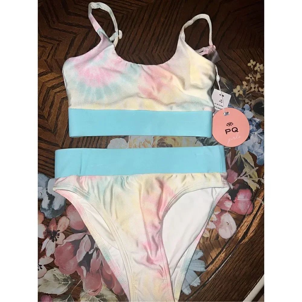PilyQ PQ NWT Girls Tie Dye Banded Bikini High-end adjustable size 6